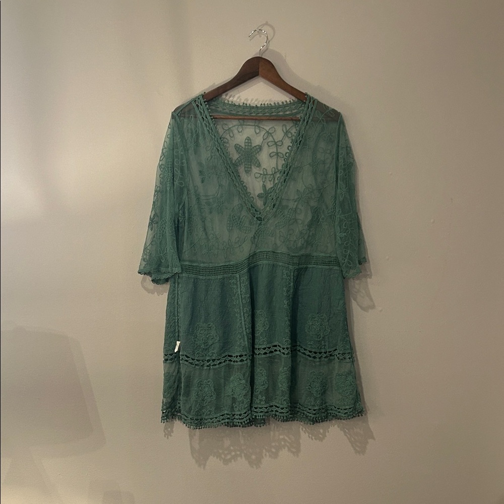 Green Lace V-Neck Tunic